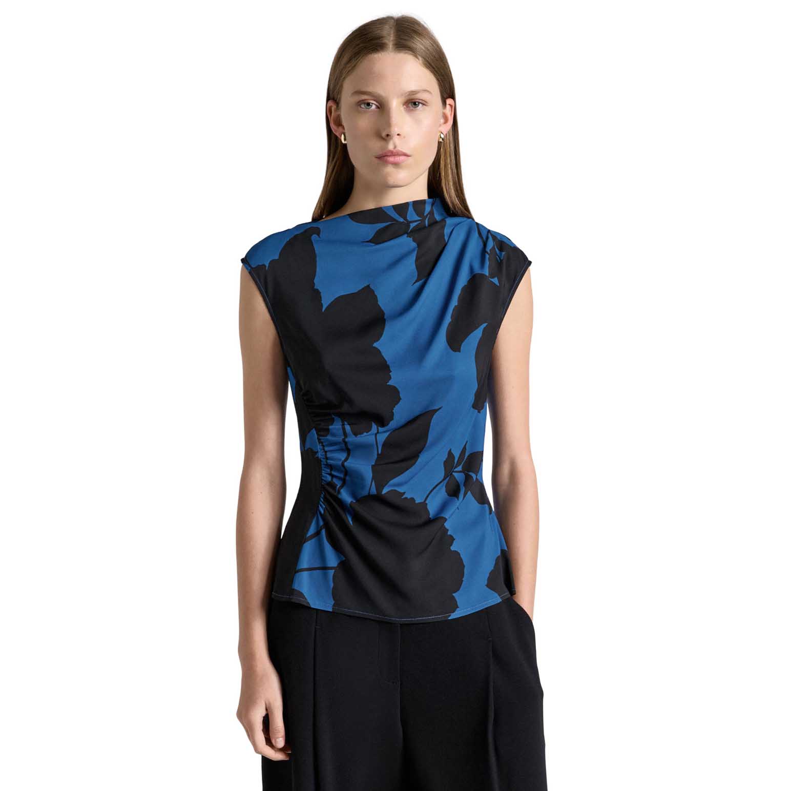 Cue Stencil Rose Draped Neck Top